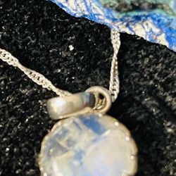 Rainbow Moonstone Shimmering .67” Pendant Round 925 Sterling Silver w/Sterling 18” Chain