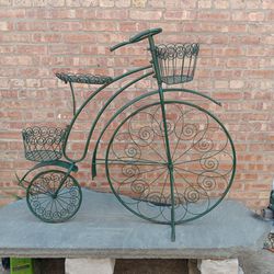 Vintage Metal Outdoor Garden Patio Bicycle 3 Flower Pots Holder Stand Yard Decor 