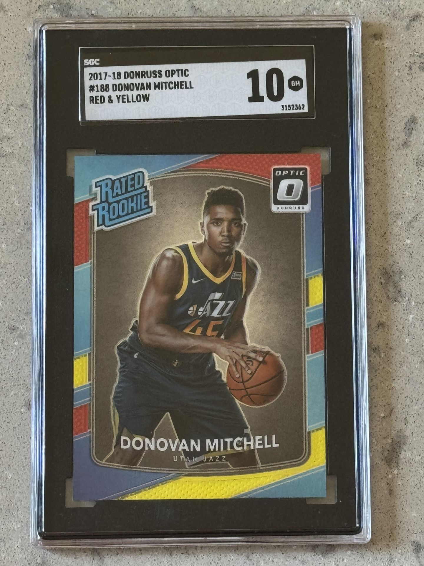 2017 Donruss Optic Red/Yellow #188 Donovan Mitchell SGC 10 Jazz, Cavs