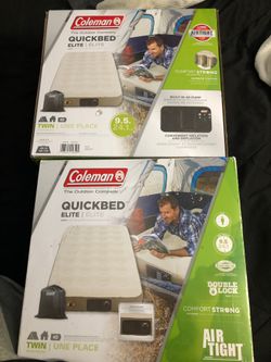 2 Coleman twin quick beds with built in pump brand new.