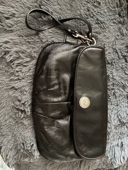 Coach Black Leather Wristlet Clutch