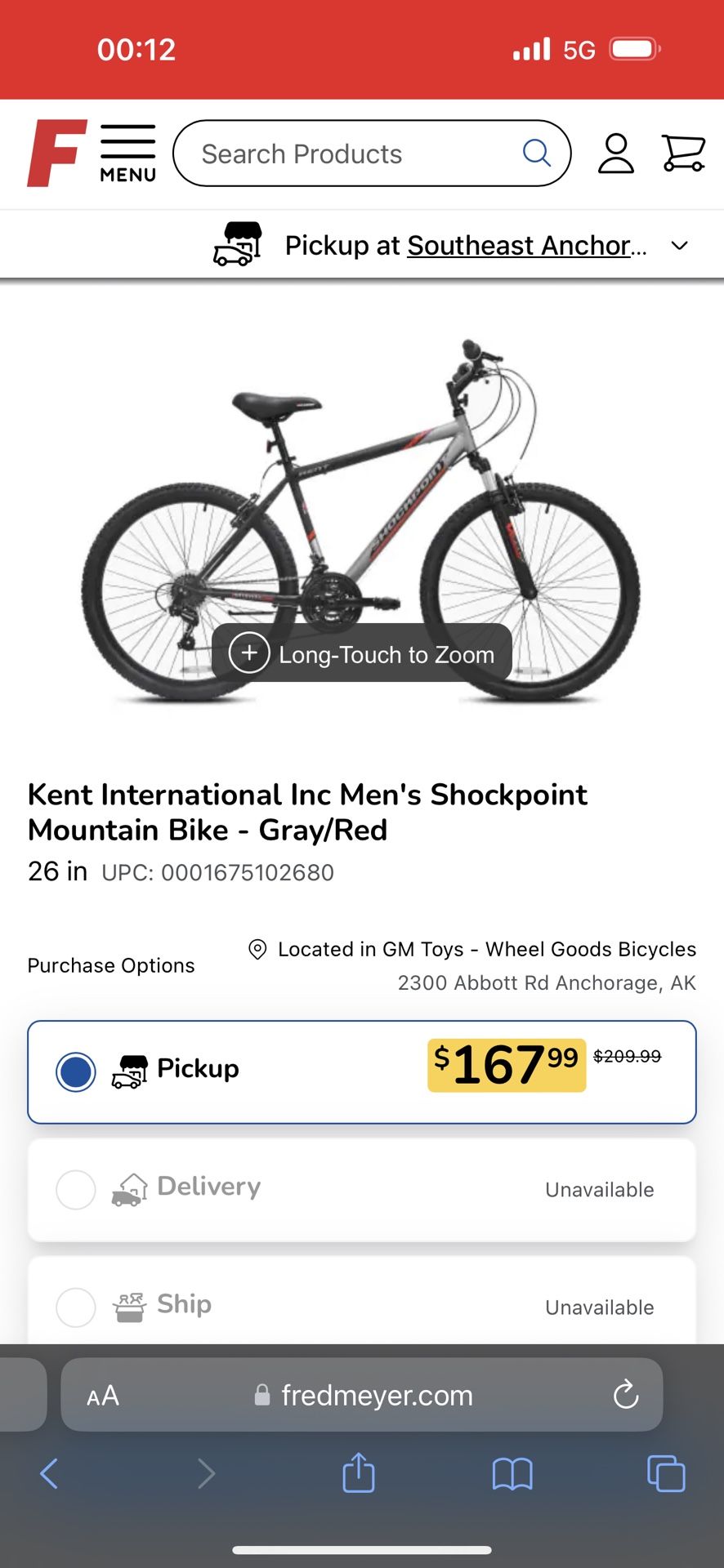 Kent International Inc Men's Shockpoint Mountain Bike - Gray/Red