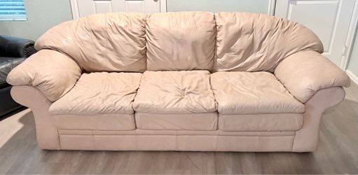 Real Leather Couch In Khaki/ Cream Color $150 obo