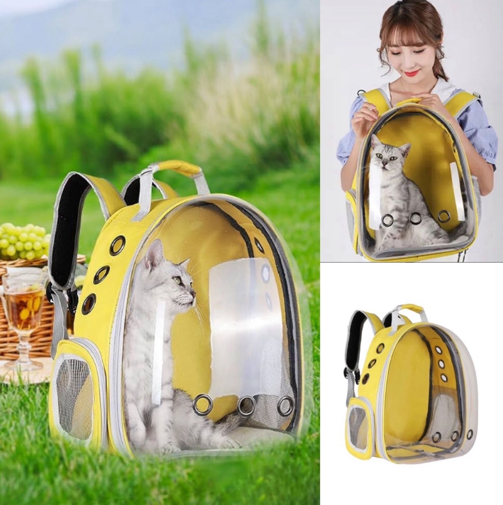 PetPack Adorable Bubble Carrying Bag for Small, Medium dogs Cats, Space Capsule Pet Park, Hiking backpack, Airline Approved Travel Carrier Yellow