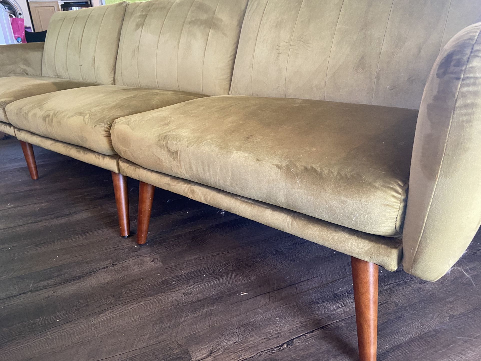 Velvet Sofa And Ottoman—green Mid Mod Style 