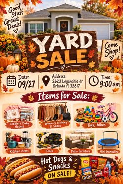 Yard sale on Sunday ! 09-27