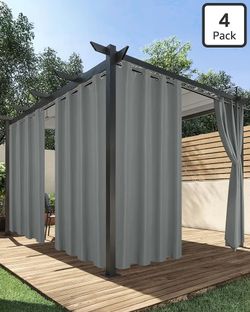 HolidayIdeas Outdoor Curtains for Patio Waterproof, 4 Panels - 54 x 108 Inch - Privacy Protection & Light Filtering Curtains Grey Grommet Outside Curt