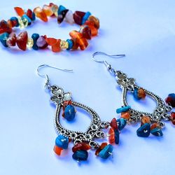 Red Charcoal 🔥 Bracelet And Chandlier Earings 