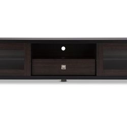 70 inch Wooden TV Stand Dark Brown with 5 shelves