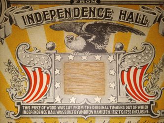 1954 Independence Hall Historical Wood Relic Certificate