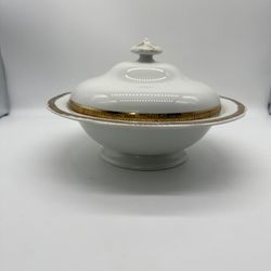 Vintage White Covered Dish with Gold Trim 18 KG