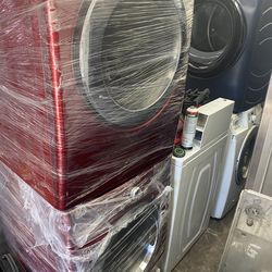 LG red front load washer and gas dryer