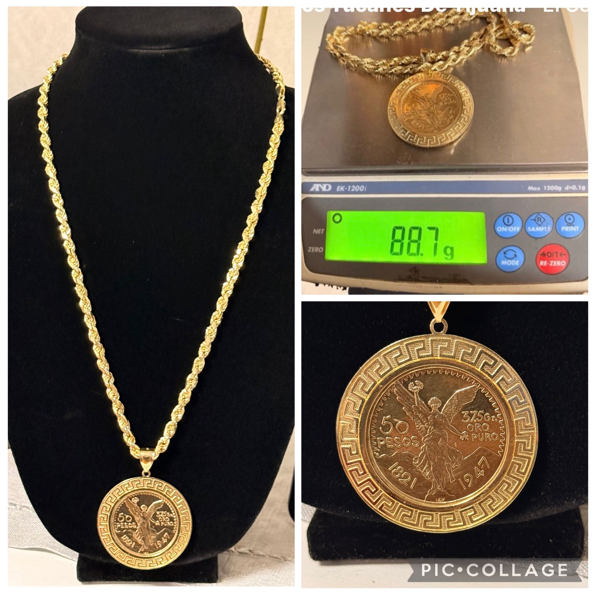14k Rope Chain With a 14k Centenario Coin