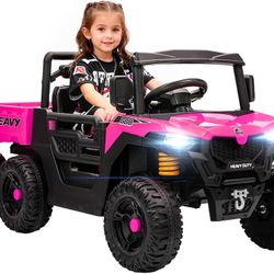 24V Kids Ride On Car with 6 Wheels, 4WD Electric Ride On Dump Truck, Wheel Suspension, Off-Road UTV with LED Lights, Horn and Music for Kids 3-8 Years