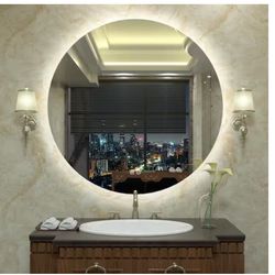 ☀️#Y80 32 in. W x 32 in. H Round Frameless Super Bright LED Backlited Anti-Fog Wall Bathroom Vanity 