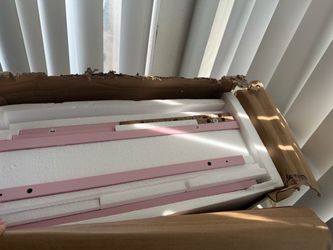 Pink vanity with sliding mirror