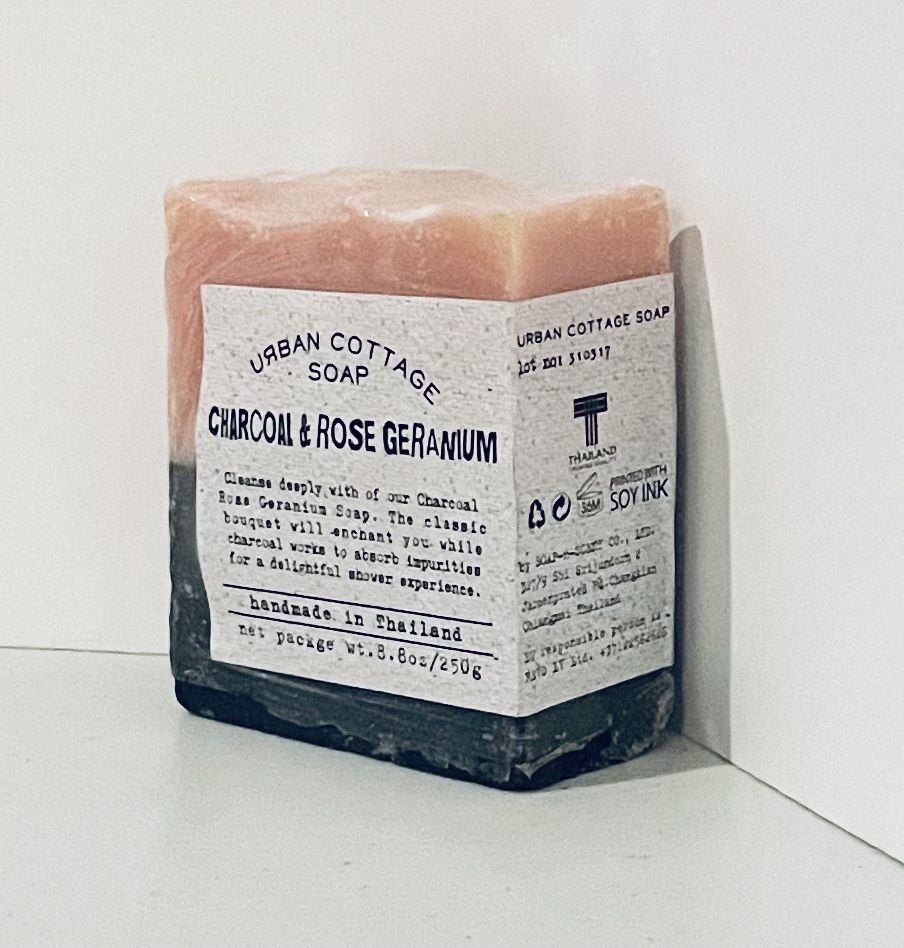 URBAN COTTAGE SOAP Charcoal & Rose Geranium Handmade Bar Soap, NEW!! NWT
