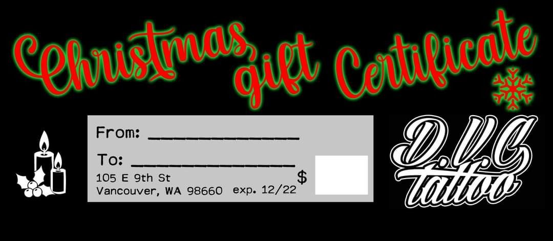 Holiday Gift Certificates For Tattoos!!!