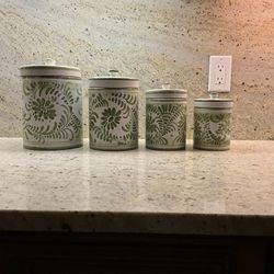Italian Art Pottery, Hand Painted Canister Set, Limited Edition, 4 Of 420