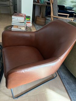 Brown Leather Accent Chair with Metal Base Crate & Barrel Clancy Leather Accent Chair – Cognac – $425