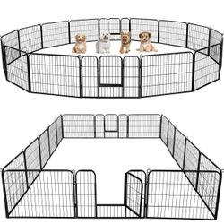 Dog Playpen Outdoor 24 inch 16 Panels Indoor Dog Fence Metal Dog Pen Heavy Duty 