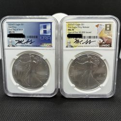 2024 & 2025 Silver Eagle Privy Set NGC MS70 – Signed Mark Salzberg – Eighth Era Labels