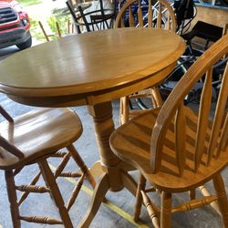 Solid Wood Table with 3 Barstools 