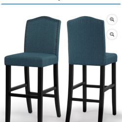 Fabric Upholstered Blue Counter Height Dining Chair with Nailhead Trim,Set of 2