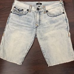 True Religion Ricky relaxed straight blue denim shorts Size 36