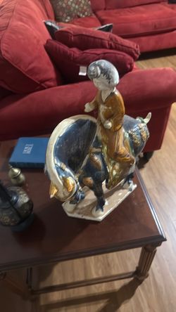 Large Chinese Sancai Glazed Pottery Horse & Rider Sculpture Tang Style