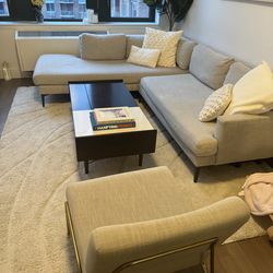 West Elm Andes Set 14, Right Arm 2.5 Seater Sofa, Left Arm Terminal Chaise, Twill, Stone