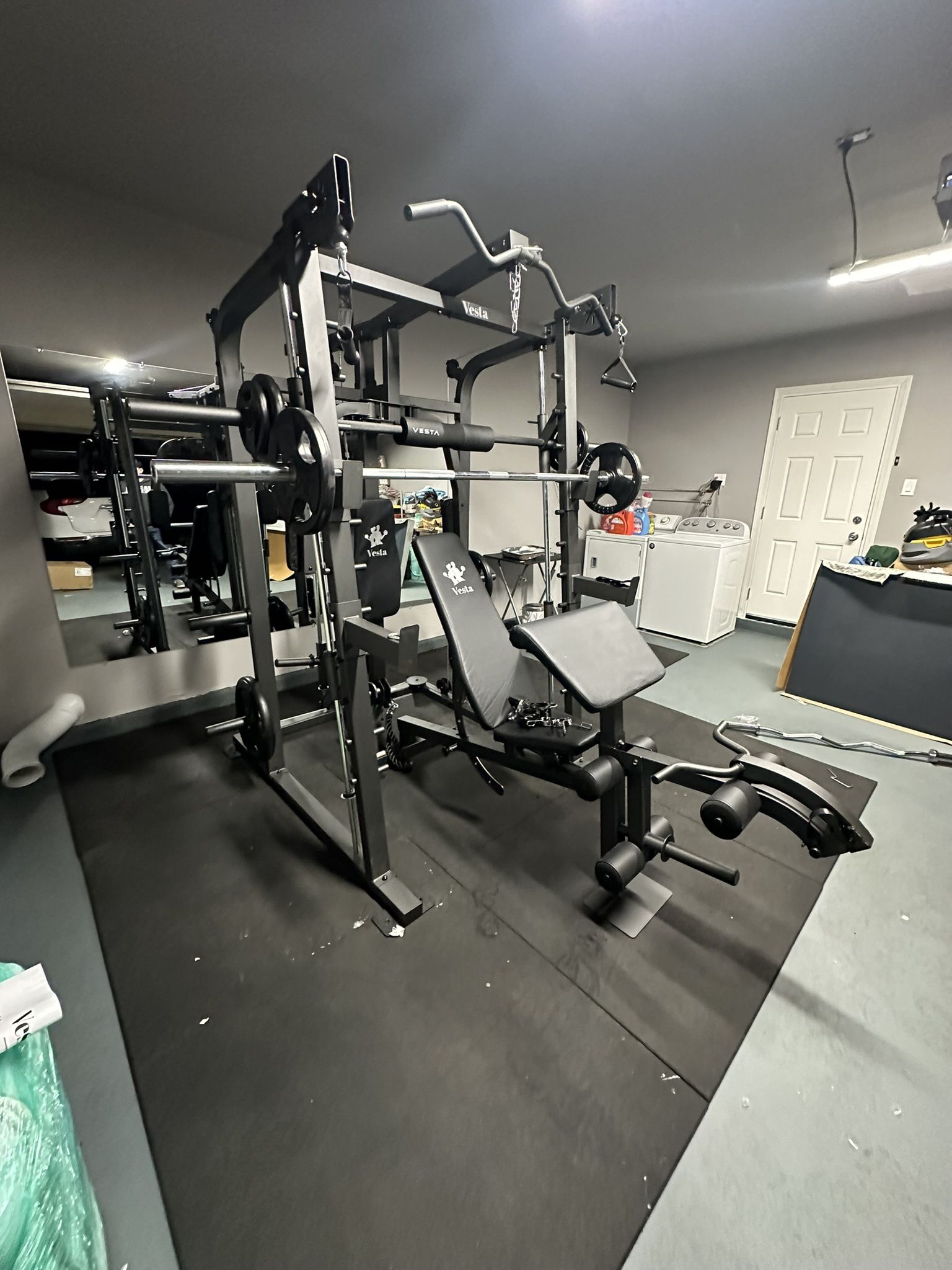 Vesta Fitness Smith Machine 2001 w/Bench Attachment | 230lb Bumpers Weights | 7ft Olympic Bar | Fitness | Gym Equipment | FREE DELIVERY🚚