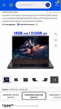 Acer Nitro 15.6” Gaming Laptop 16GB Ram 512GB SSD