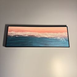 Framed Panoramic Ocean Canvas Wall Art – Aerial Beach Print, Black Frame