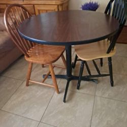 Wood Table With Metal base and 2 Chairs 