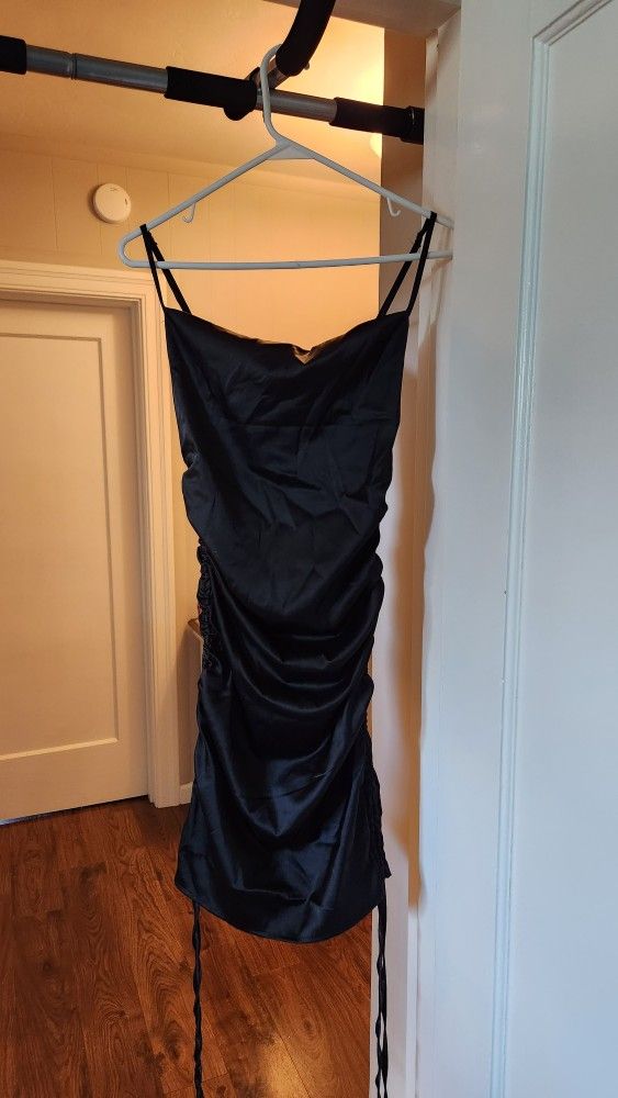 Black Dress Strappy Cowl Neck Ruched New