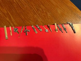 Men's Tie Bar/Clip Lot 13 Assorted Designs Cars Music Western Gold Silver Tone