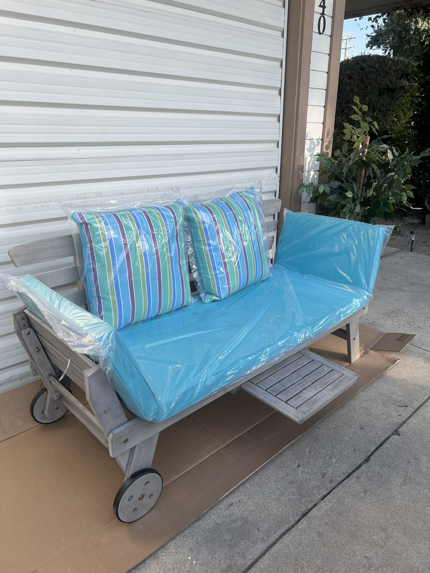 NEWLY ASSEMBLED PATIO CONVERTIBLE BENCH