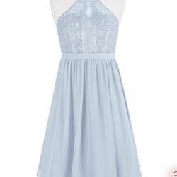 NWT Azazie Andalise JBD Lace Chiffon Mini JR Bridesmaid Dress Mist Blue Size J14