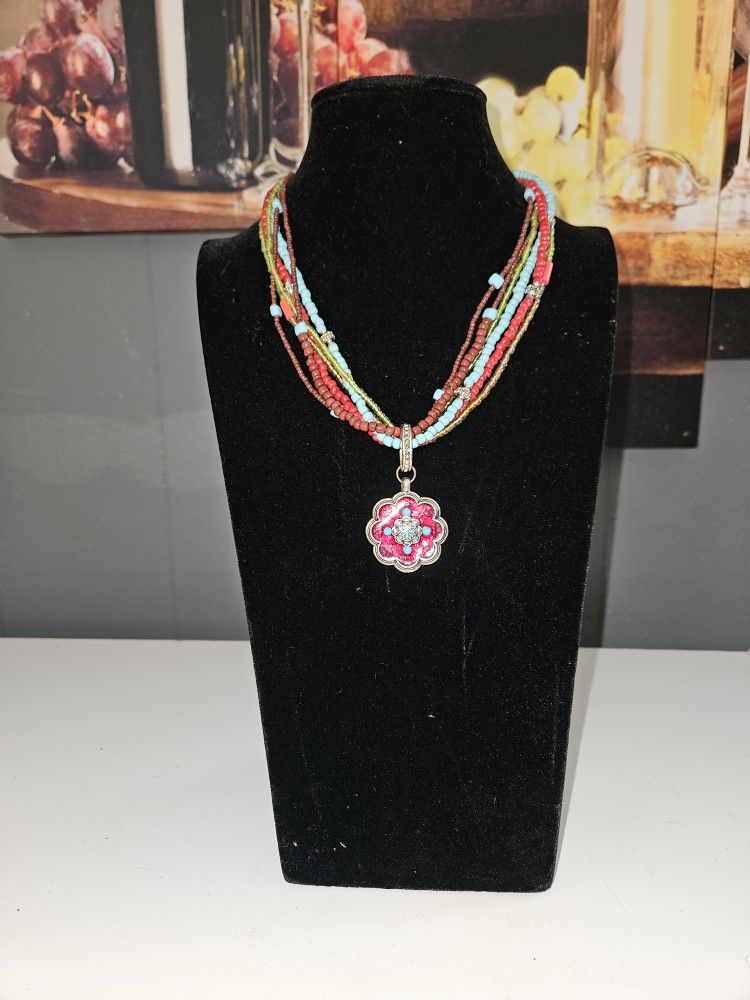 Vintage Avon Floral Silverton Beaded Red and Turquoise Necklace
