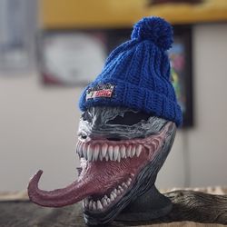 DARK BLUE KNITTED COTTON SYMBIOTIC MUSIC  BEANIE 