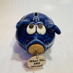 Blue Ceramic Piggy Bank With Retirement  Fund Nose Ring By Muddy Water Ceramics
