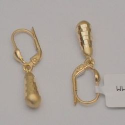 14K Yellow Gold Diamond Cut Dangle Tear-drop Earrings 1.1 Inches