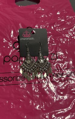 Paparazzi Silver Rhinestone Earrings Around 2 / 2 1/2 Inch Hang Around 1 Inch Widest Point