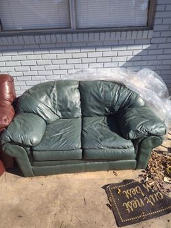 Leather Green Couch Loveseat