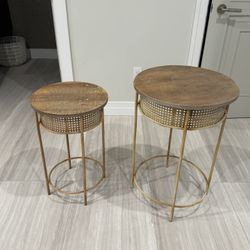 Wood Top Bamboo Leg Side Tables 