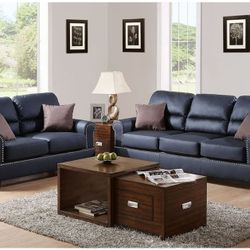 2 PC SOFA SET BLACK FAUX LEATHER NEW IN BOX ☎️ 1714586,2564