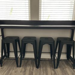 Bar-Height Console Table + 4 Metal Stools
