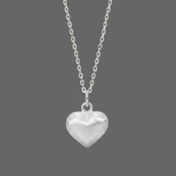 Silver Brushed Puffed Heart Necklace