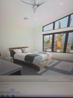 2 modular sectional sofas (one cream and one gray), 2 king beds and frames, 2 club chairs, coffee table.